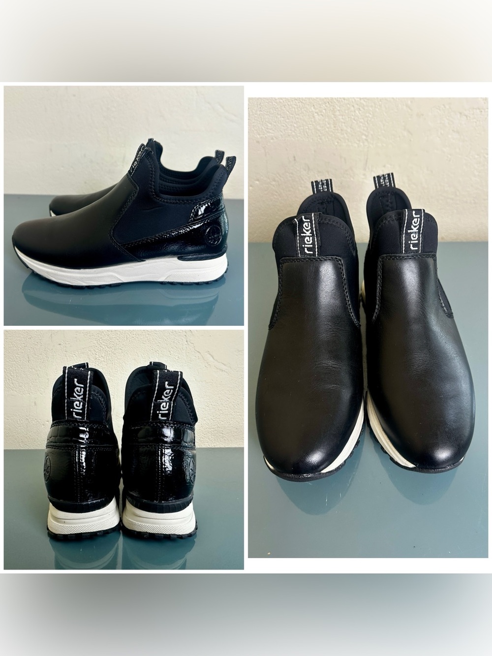 NWOB Rieker Ws Sneaker Black Leather Slip On Walking Comfort Casual Shoes 37 6.5